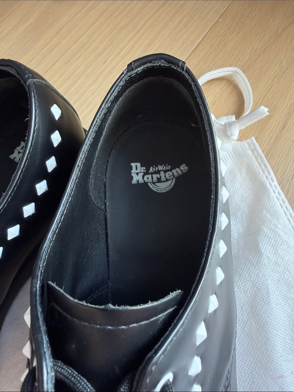 Dr. Martens Black Leather Derby Shoes with White Stud Grid - Picture 2 of 8
